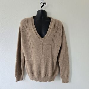 Peter Charles Collection Sweater Large 100% Alpaca Unisex Knitted Tan Grandpa